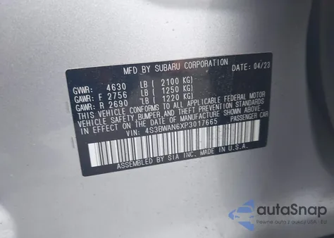 2023 Subaru Legacy Limited from USA, damaged, VIN 4S3BWAN6XP3017665